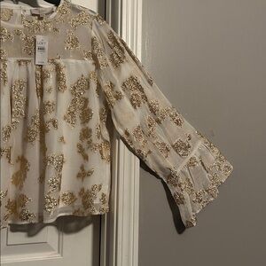 LOFT Gold Patterned Sheer Blouse